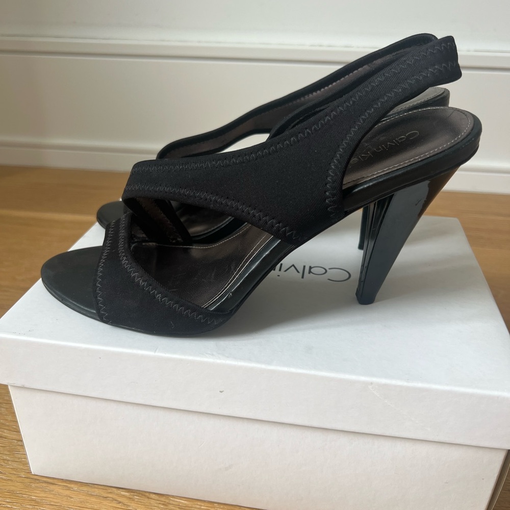 Calvin Klein Black Slingback Open-Toe Heels